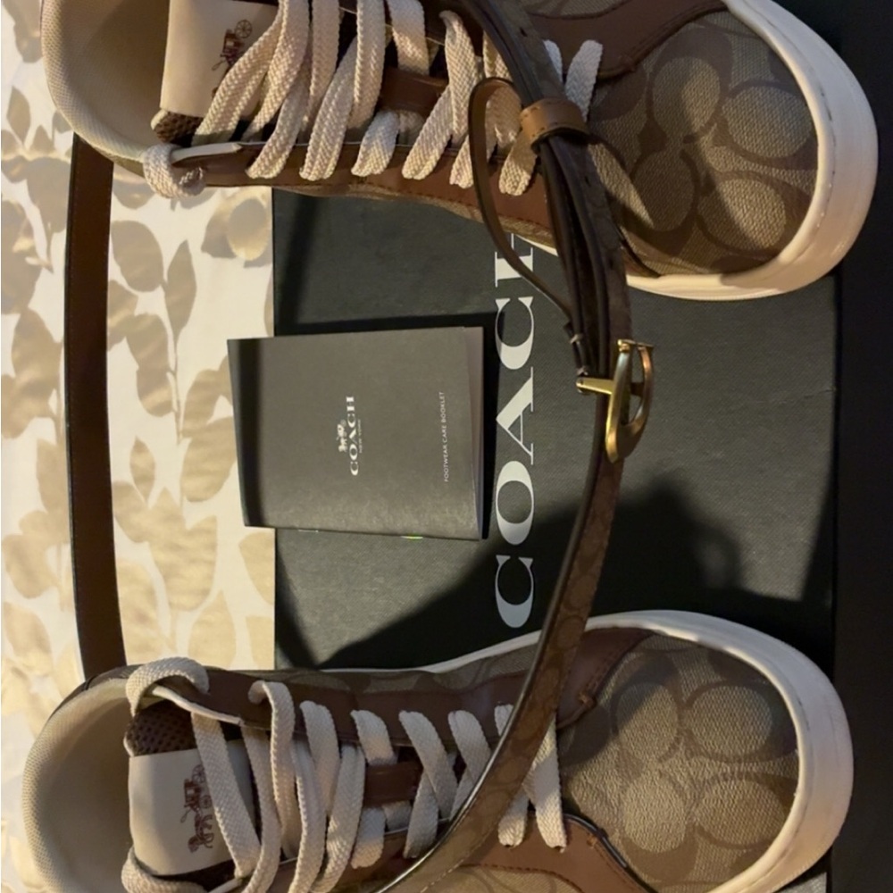 Coach Brown High-Top Sneakers with Signature Pattern